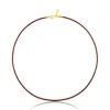 Gargantilha em pele de 2 mm castanha com fecho banhado a ouro de 18 K sobre prata, 40 cm, TOUS Chokers