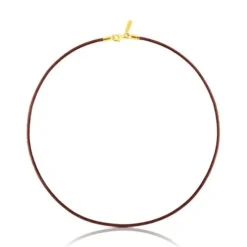 Gargantilha em pele de 2 mm castanha com fecho banhado a ouro de 18 K sobre prata, 40 cm, TOUS Chokers