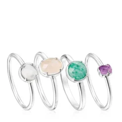 Pack de Anéis Cool Color em Prata e Pedras preciosas