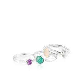 Pack de Anéis Cool Color em Prata e Pedras preciosas
