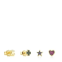 Pack de Brincos Teddy Bear em Prata vermeil e Pedras preciosas