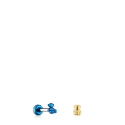 Pack de piercings de orelha em aço IP dourado e azul Bold Bear