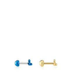 Pack de piercings de orelha em aço IP dourado e azul Bold Bear