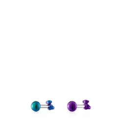 Pack de piercings de orelha em aço IP lilás e verde Bold Bear