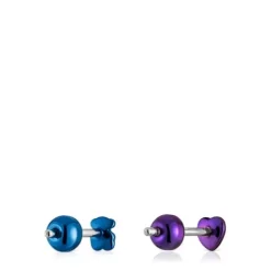 Pack de piercings de orelha em aço IP roxo e azul Bickie