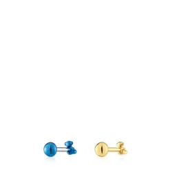 Pack de piercings de orelha em aço IP dourado e azul Bold Bear