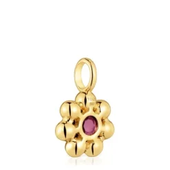 Pendentif fleur en argent plaqué or 18 ct et rhodolite petit Sugar Party