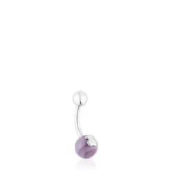 Piercing de umbigo em aço e vidro de Murano lilás Icon Glass