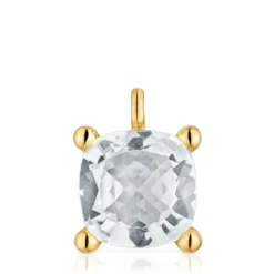 Pingente grande banhado a ouro de 18 K sobre prata e quartzo de cristal de rocha Color White