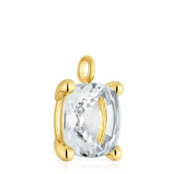 Pingente grande banhado a ouro de 18 K sobre prata e quartzo de cristal de rocha Color White