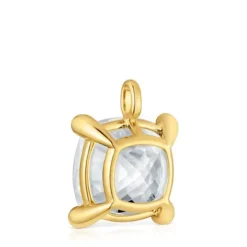 Pingente grande banhado a ouro de 18 K sobre prata e quartzo de cristal de rocha Color White