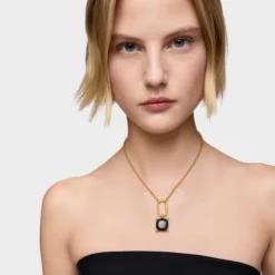 Pingente grande banhado a ouro de 18 K sobre prata e ónix Color Black