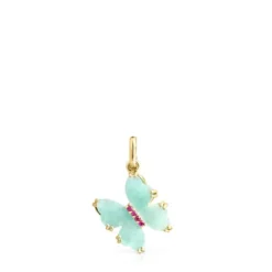 Pingente Vita borboleta em Ouro com Amazonite e Rubi