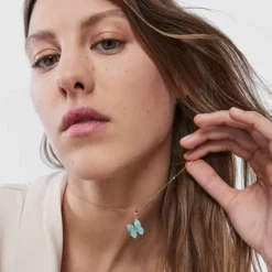 Pingente Vita borboleta em Ouro com Amazonite e Rubi