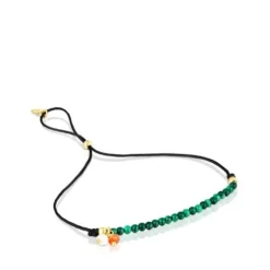 Pulseira Camille em nylon preto com malaquites