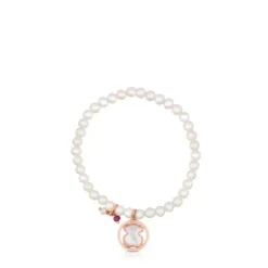 Pulseira Camille em Prata Vermeil rosa com Pérolas, Madrepérola e Rubi
