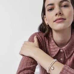 Pulseira Camille em Prata Vermeil rosa com Pérolas, Madrepérola e Rubi