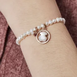 Pulseira Camille em Prata Vermeil rosa com Pérolas, Madrepérola e Rubi