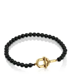 Pulseira com banho de ouro de 18 K sobre prata e ónix TOUS MANIFESTO