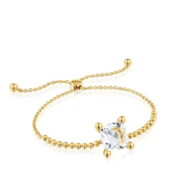 Pulseira corrente com detalhes banhada a ouro de 18 K sobre prata e quartzo de cristal de rocha Color White