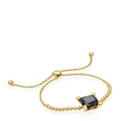 Pulseira corrente com detalhes banhada a ouro de 18 K sobre prata e ónix Color Black