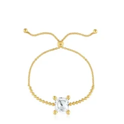 Pulseira corrente com detalhes banhada a ouro de 18 K sobre prata e quartzo de cristal de rocha Color White