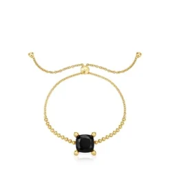 Pulseira corrente com detalhes banhada a ouro de 18 K sobre prata e ónix Color Black