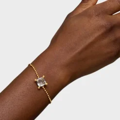 Pulseira corrente com detalhes banhada a ouro de 18 K sobre prata e quartzo de cristal de rocha Color White