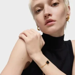 Pulseira corrente com detalhes banhada a ouro de 18 K sobre prata e ónix Color Black