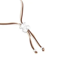 Pulseira de cordão castanho e bege com urso em prata Bold Bear