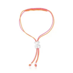 Pulseira de cordão fúcsia e laranja com urso em prata Bold Bear