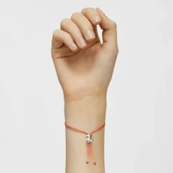 Pulseira de cordão fúcsia e laranja com urso em prata Bold Bear