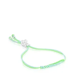 Pulseira de cordão verde e azul com urso em prata Bold Bear