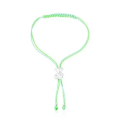 Pulseira de cordão verde e azul com urso em prata Bold Bear