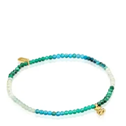 Pulseira elástica banhada a ouro de 18 K sobre prata e pedras preciosas verdes Bold Bear