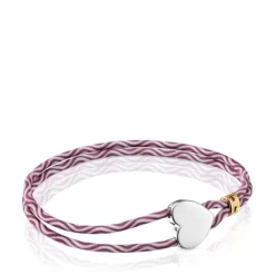 Pulseira elástica bordeaux com coração em prata Sweet Dolls