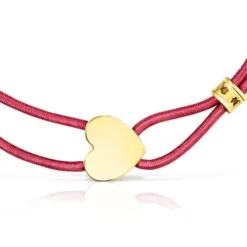 Pulseira elástica Sweet Dolls vermelha com coração em prata vermeil