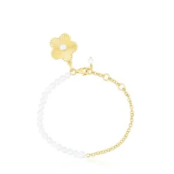 Pulseira em prata vermeil flor com pérolas cultivadas Iris Motif