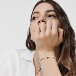 Pulseira Motif de Pérolas e Cordão preto com Prata Vermeil rosa e Pedras Preciosas