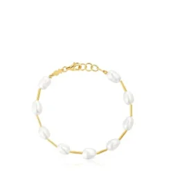 Pulseira tubo banhada a ouro de 18 K sobre prata e pérolas cultivadas Gloss