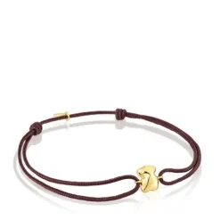 Pulseira urso em ouro e cordão castanho TOUS Balloon
