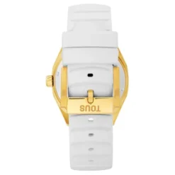 Relógio analógico automático com caixa em aço IPG dourado e bracelete de silicone branco TOUS Now