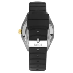 Relógio analógico automático com caixa em aço IPG dourado e bracelete de silicone preto TOUS Now