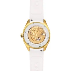 Relógio analógico automático com caixa em aço IPG dourado e bracelete de silicone branco TOUS Now