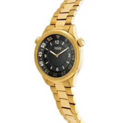 Relógio analógico com bracelete em aço IPG dourado e mostrador preto TOUS Now