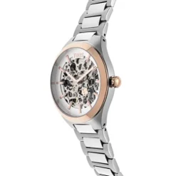 Relógio analógico em aço IPRG rosa e bracelete em aço Karat Round