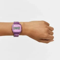 Relógio digital com bracelete em aço em cor fúcsia D-Logo