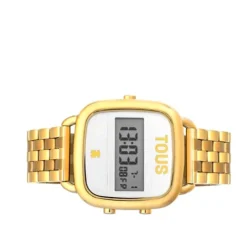 Relógio digital D-Logo com correia em aço IP dourado