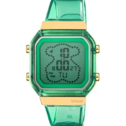 Relógio digital em policarbonato menta e aço IPG dourado D-BEAR Fresh