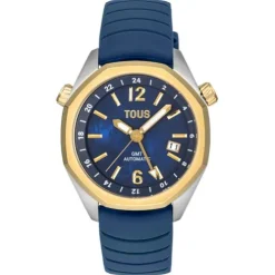 Relógio gmt automático  com correia de silicone azul-marinho, caixa em aço IPG dourado e mostrador em madrepérola TOUS Now